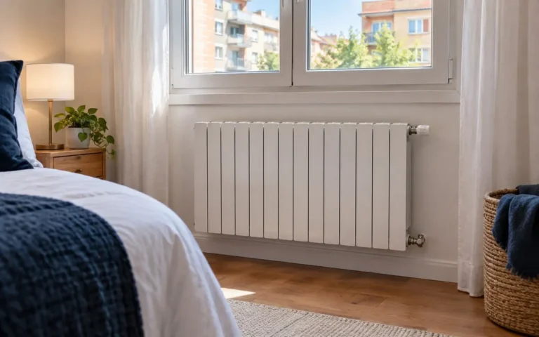 Radiador nuevo bajo una ventana
