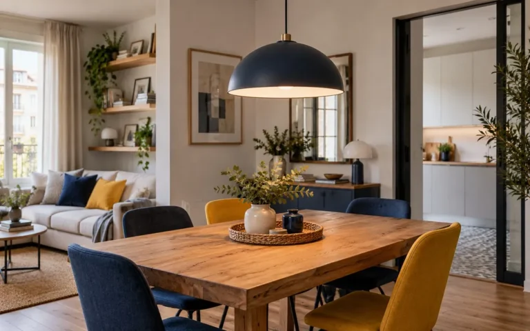 Comedor con lámpara colgante sobre la mesa