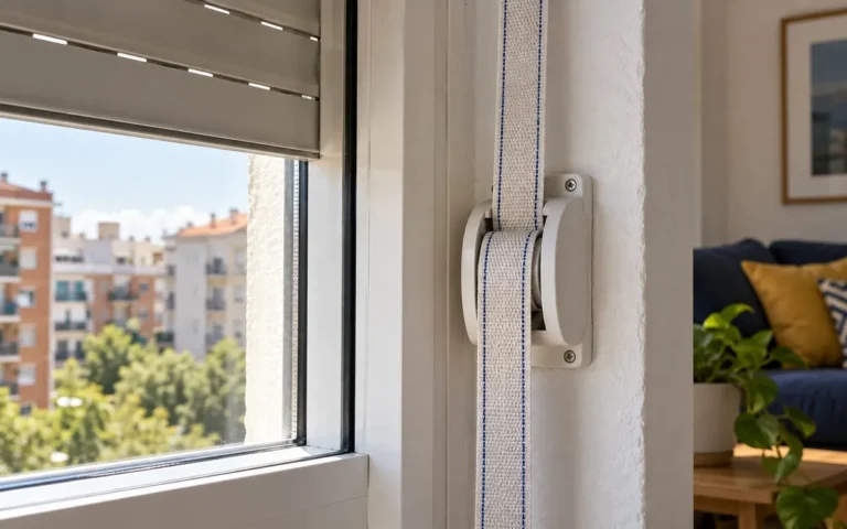 Cinta de persiana nueva junto a la ventana