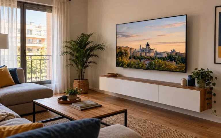 Televisor colgado en la pared de un salón