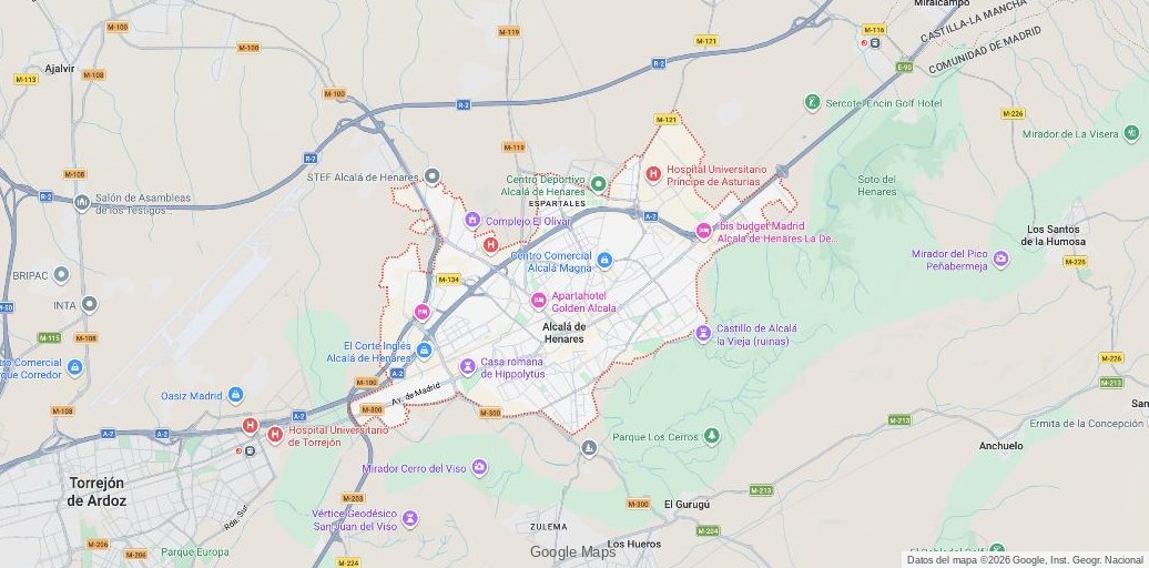 Mapa de Alcalá de Henares donde trabaja Manitas & Co